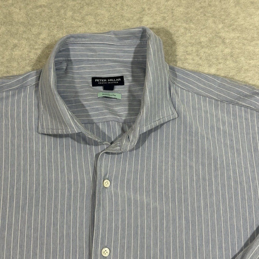 Peter Millar Crown Crafted Soren Excursionist Flex Sport Shirt XXL‎ Blue Stripe